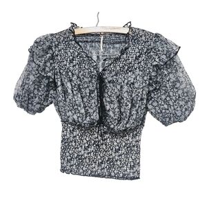 Free People Beatrice Lace-Up Top Printed Sheer Smocked XS, S, M